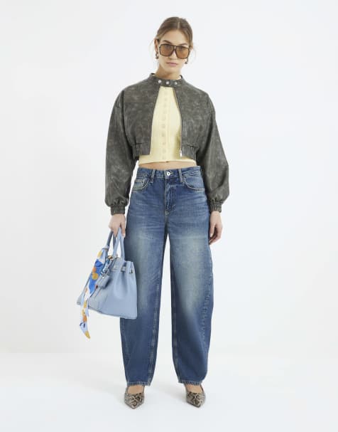 River Island Denim seamed barrel jeans in denim - medium - view 1