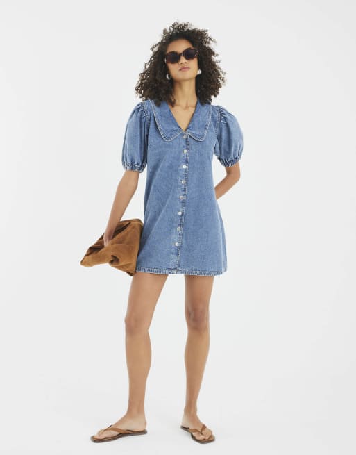 River Island Denim short sleeve collared shirt dress in denim - medium |  ASOS