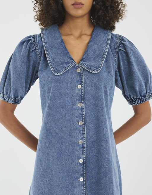River Island Denim short sleeve collared shirt dress in denim - medium |  ASOS