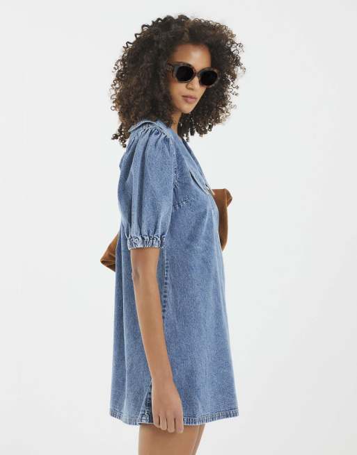 River Island Denim short sleeve collared shirt dress in denim - medium |  ASOS