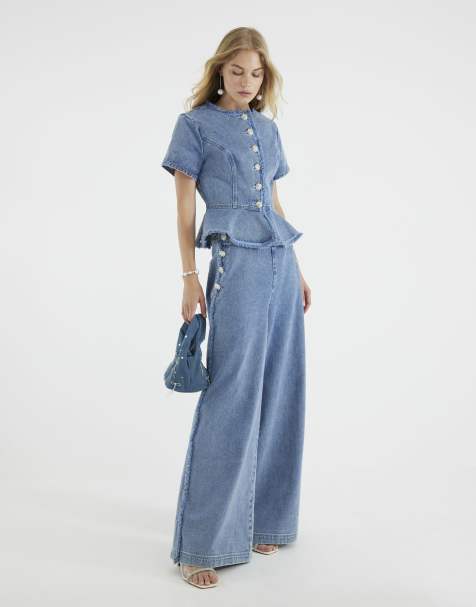 River Island Denim short sleeve peplum jacket in denim - medium - view 1