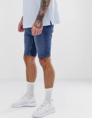 mid blue denim shorts