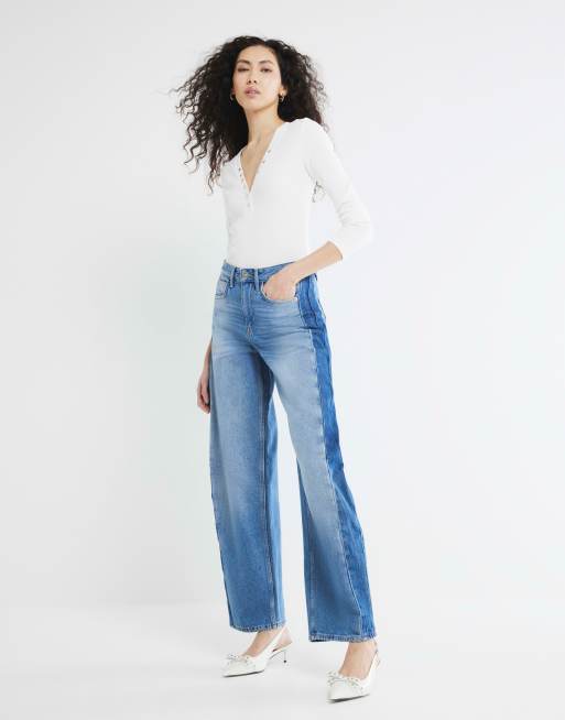 River Island Denim side stripe barrel jeans in denim - medium
