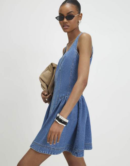 River Island Denim sleeveless zip front swing dress in medium blue, 2 of 4