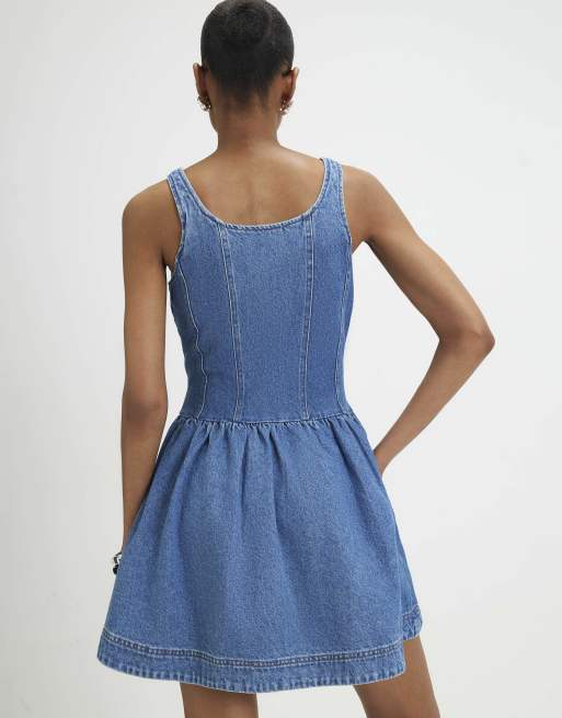 River Island Denim sleeveless zip front swing dress in medium blue, 4 of 4