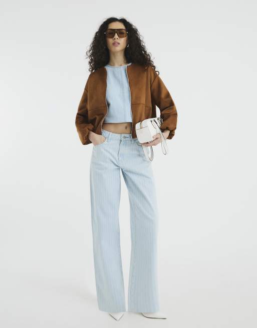River Island Denim stripe barrel jeans in denim - light