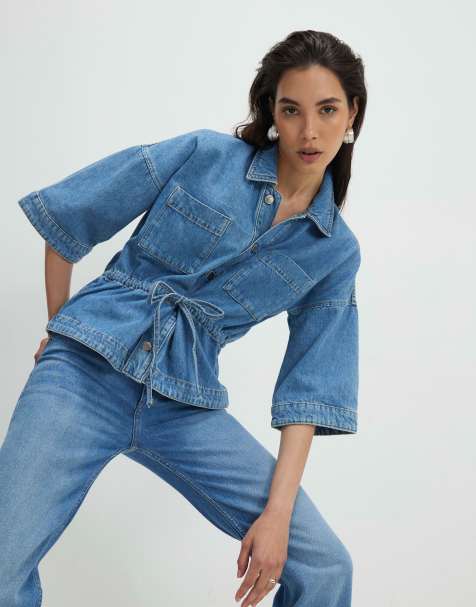 River Island Denim tie front top in denim - medium - view 1