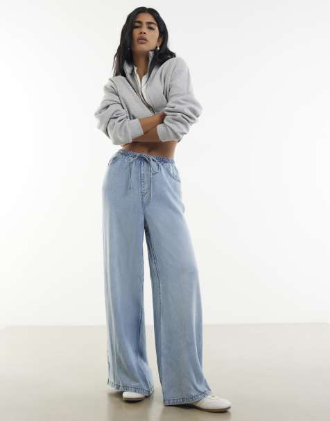 River Island Denim tie waist wide leg jeans in denim - light - view 1