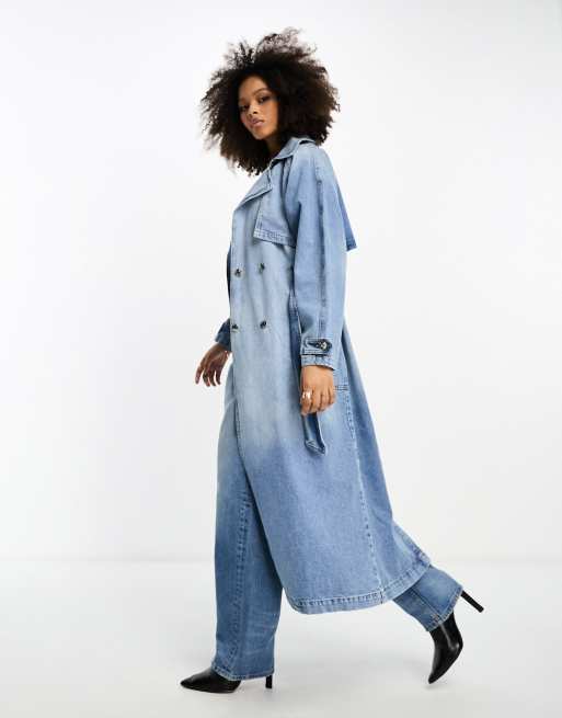 River Island denim trench coat in blue