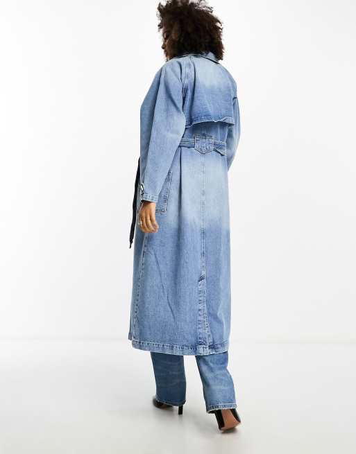 River Island - Denim trenchcoat in blauw, 2 van 4