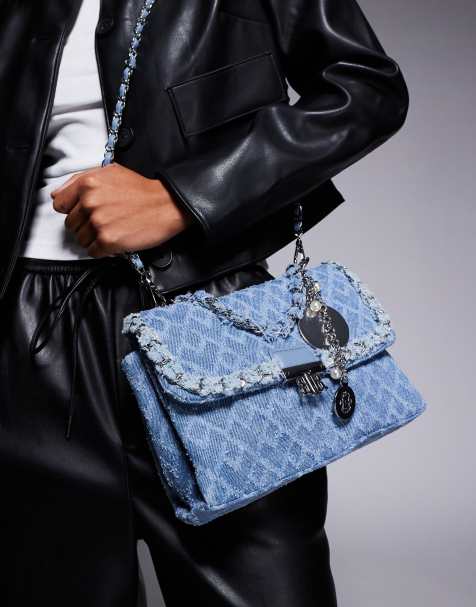 River Island denim trim flap shoulder bag in light denim - view 1