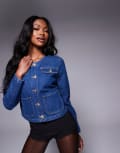 [River Island] River Island denim trophy jacket in dark wash (part of a set)-Blue XS Denim - Dark