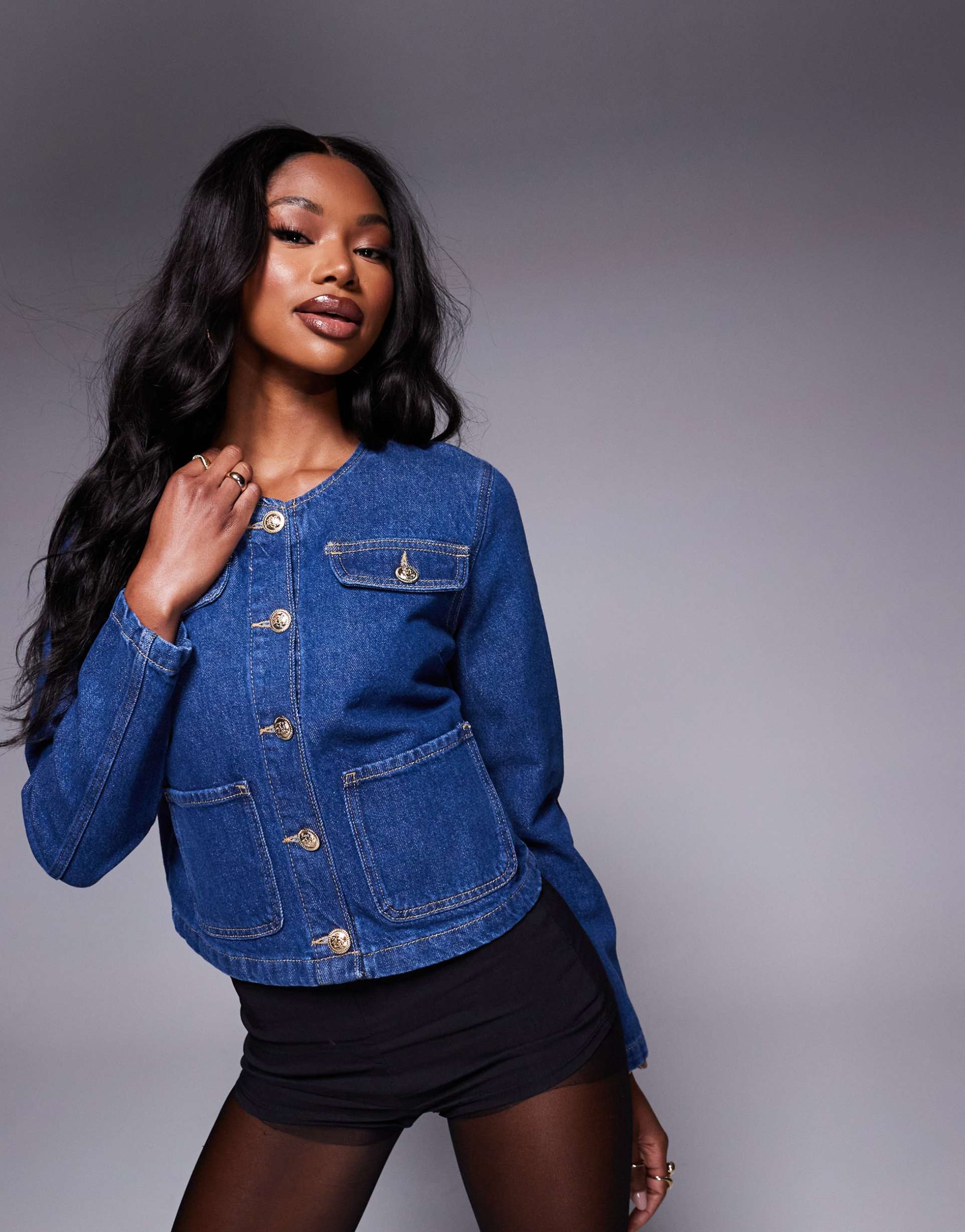 river island denim trophy jacket in dark wash - part of a set