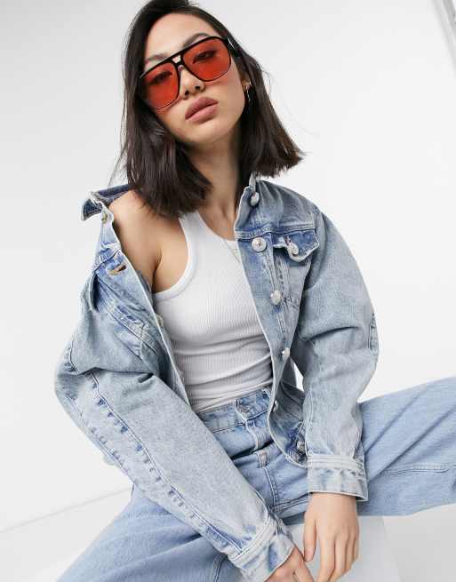River Island denim trucker jacket in light auth blue