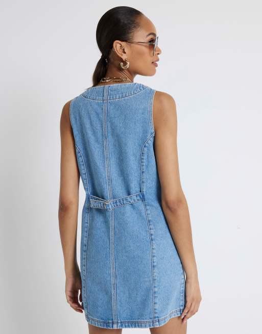 river island blue denim sleeveless seamed mini shift dress River Island - Denim Mini Dress - Women - Cotton - 2 US