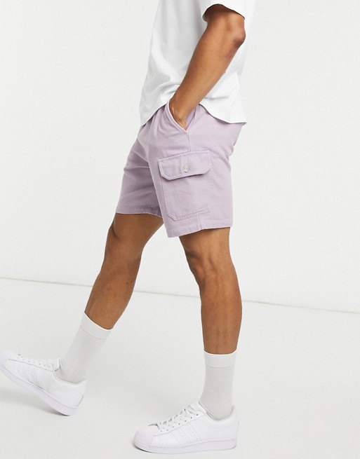 River Island denim washed pull on shorts in lilac