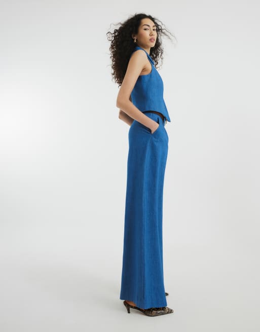 River Island denim wide leg pants in midwash blue