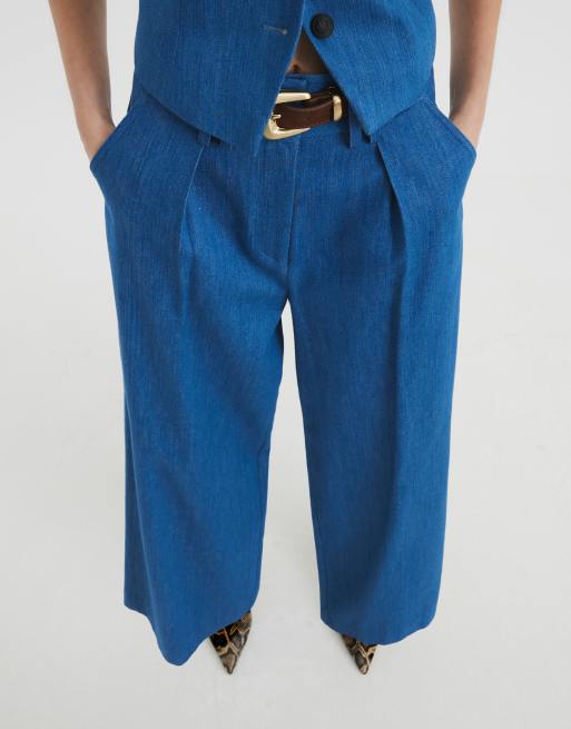 River Island denim wide leg pants in midwash blue