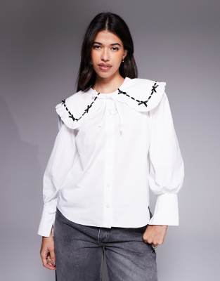 River Island Detailed Collar Poplin Shirt In White