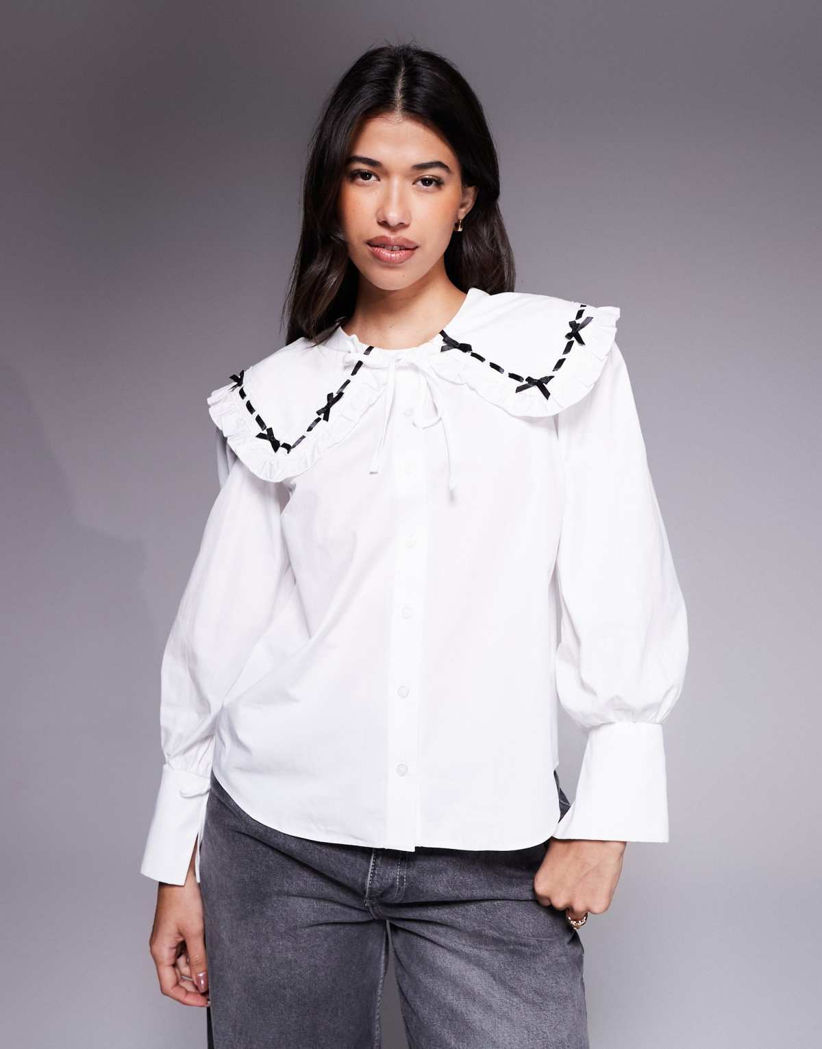 River Island detailed collar poplin shirt in white