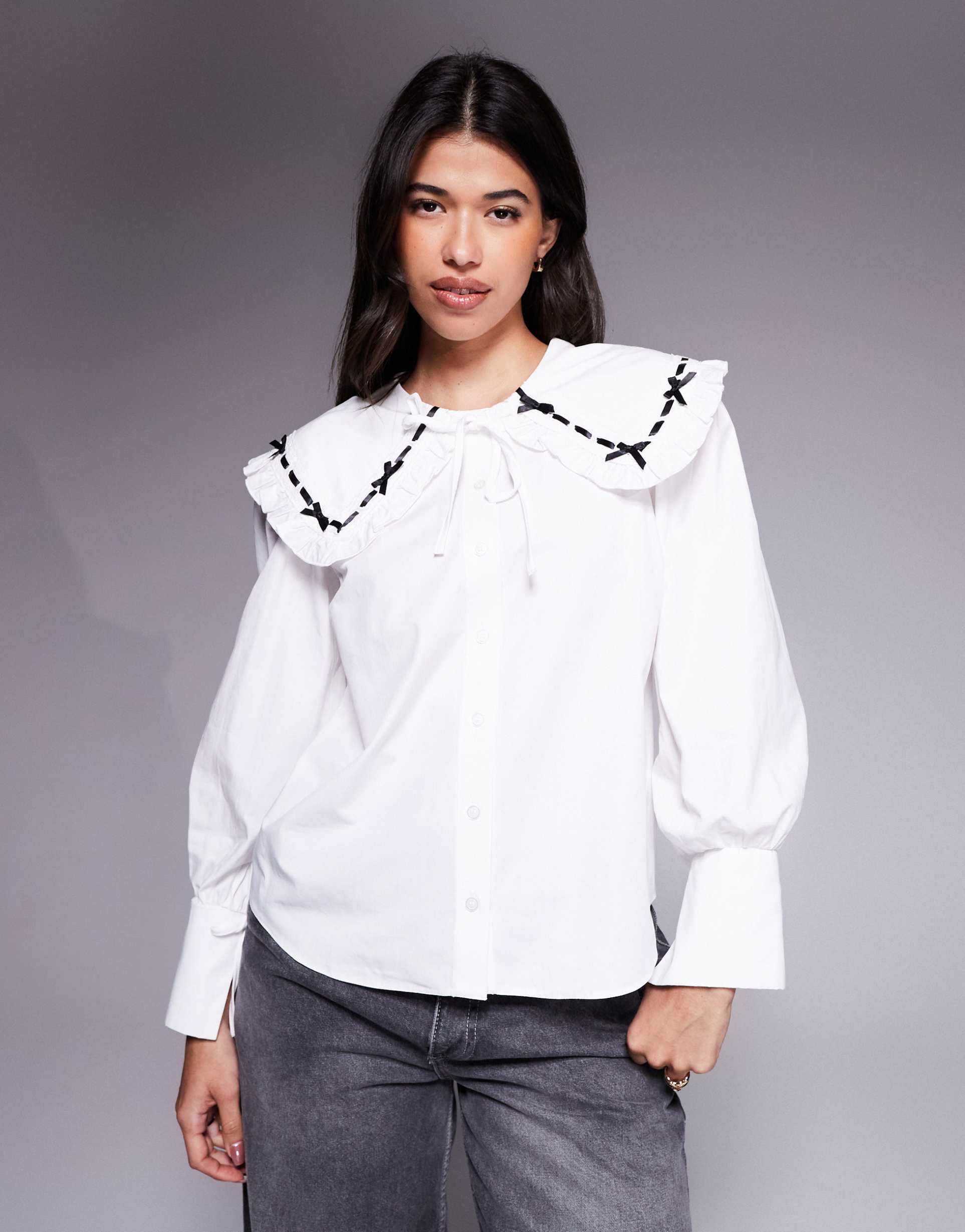 river island detailed collar poplin shirt in white