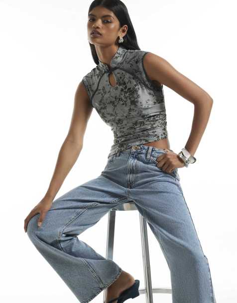 River Island Devore sleeveless top in blue