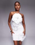 [River Island] River Island diamante 3D floral bandeau mini dress in white XS WHITE