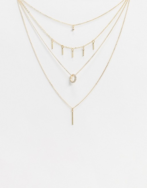 River Island diamante and bar layered drop necklace in gold