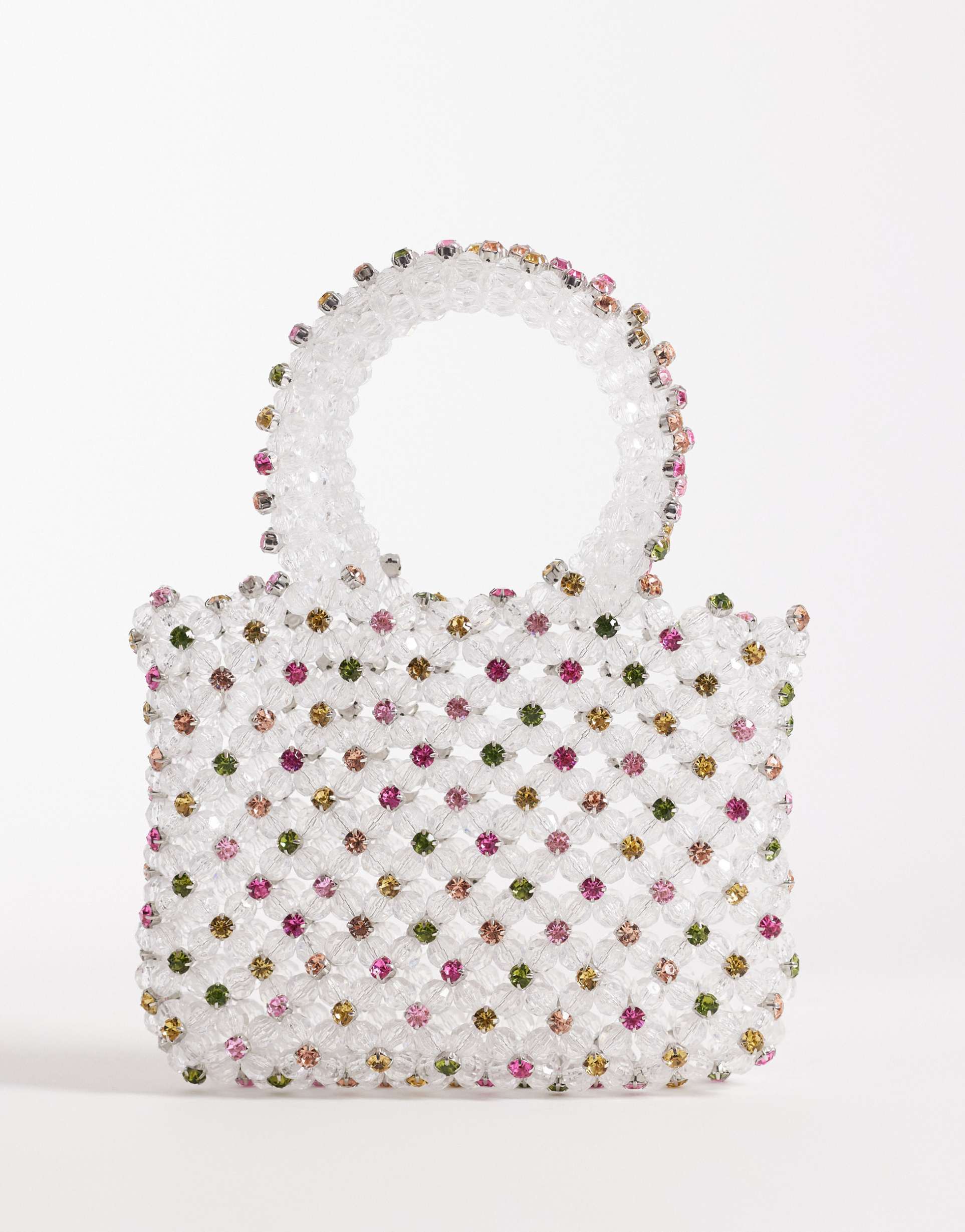 river island diamante beaded grab bag in multicolor