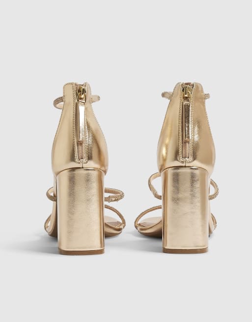 River Island Diamante block heeled sandals in rose gold, 4 of 4