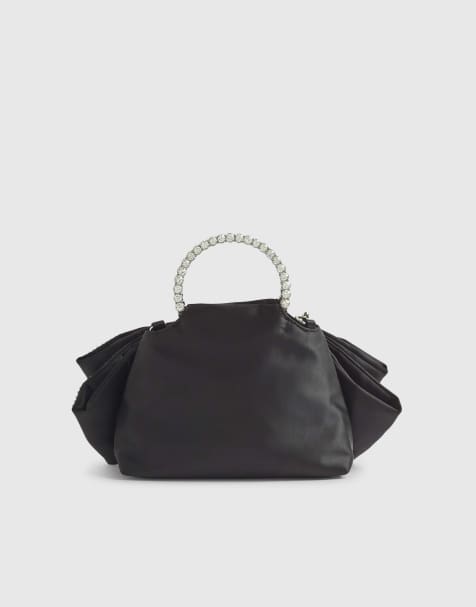 River Island Diamante bow clutch bag in black - view 1