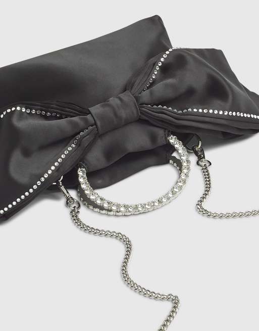River Island Diamante bow clutch bag in black ASOS