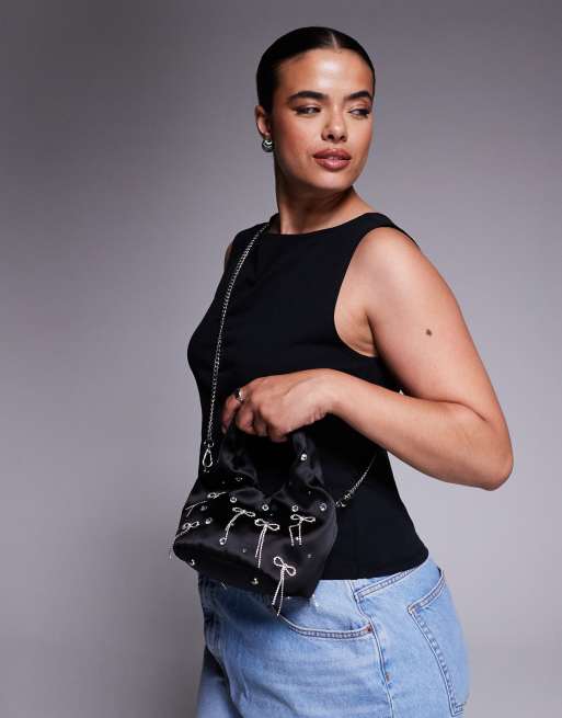 River Island diamante bow grab bag in black, 2 of 4