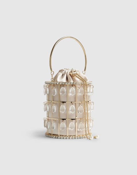 River Island Diamante cage basket bag in gold - view 1