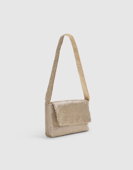 River Island Diamante chainmail shoulder bag in gold, 2 of 4