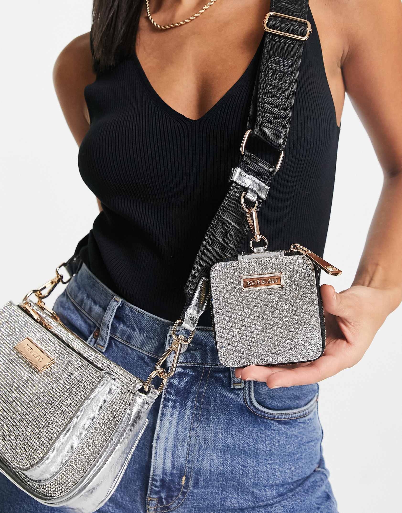 River Island diamante cross body bag in silver ASOS Price Checker