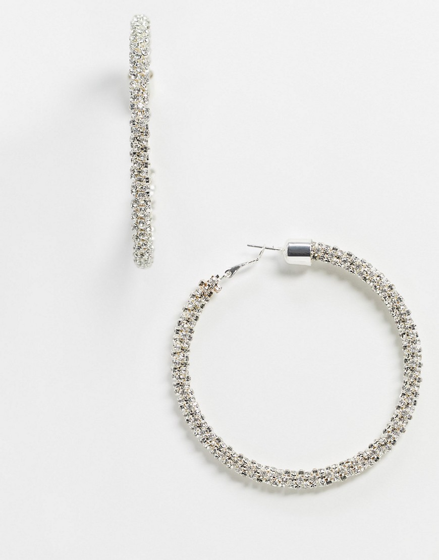 River Island diamante crust earrings in silver-White