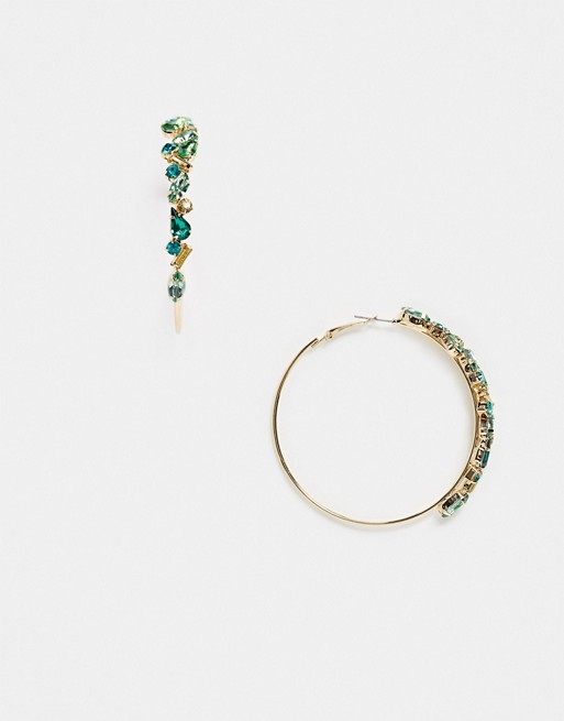 River Island diamante detail hoop earrings in green