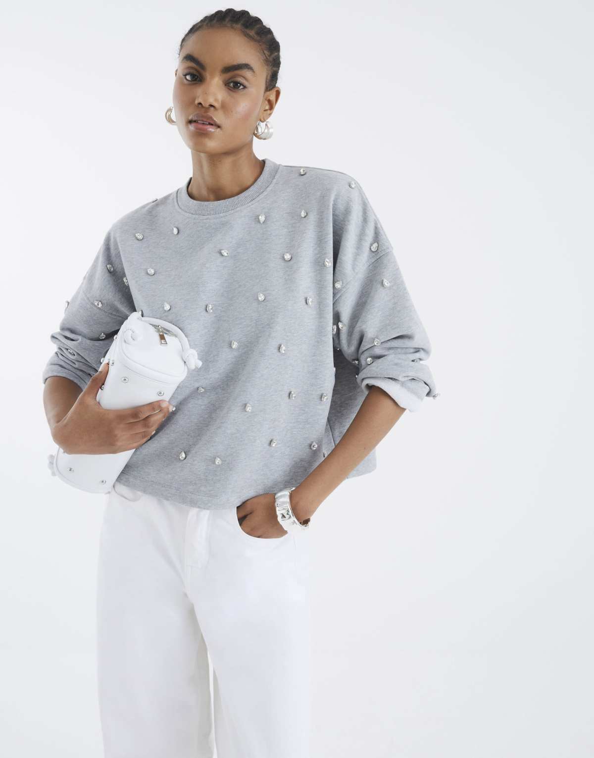 River Island Diamante embellished sweatshirt in grey - marl