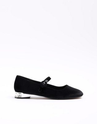 River Island Diamante heel mary jane shoes in black - ASOS Price Checker