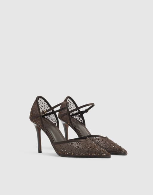 River Island Diamante mesh court heels in brown - dark, 2 of 4