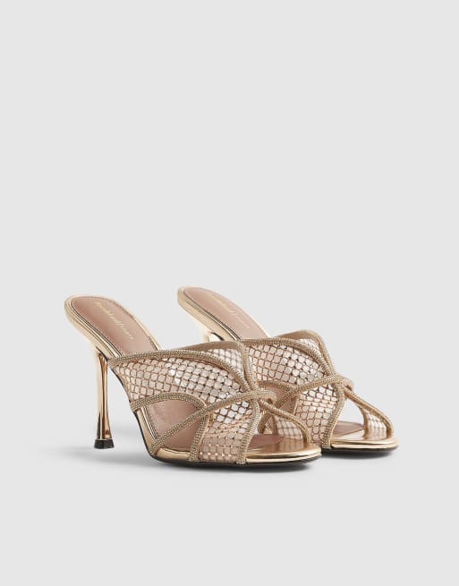 River Island Diamante mesh heeled mules in rose gold , 2 of 4