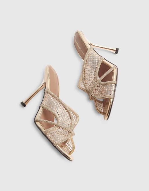 River Island Diamante mesh heeled mules in rose gold , 3 of 4