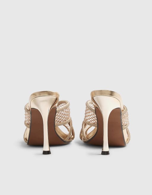 River Island Diamante mesh heeled mules in rose gold , 4 of 4