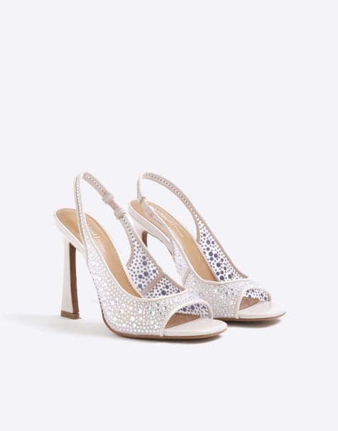 River Island Diamante mesh heeled sandals in pink - light - view 1