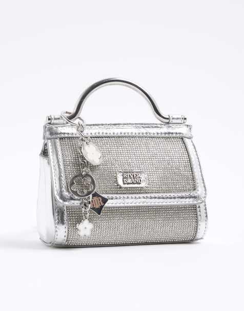 River Island Diamante mini grab bag in silver - view 1