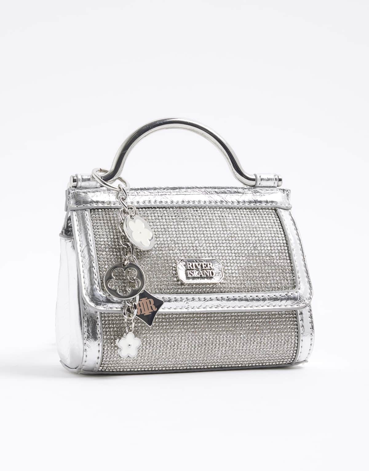 River Island Diamante mini grab bag in silver
