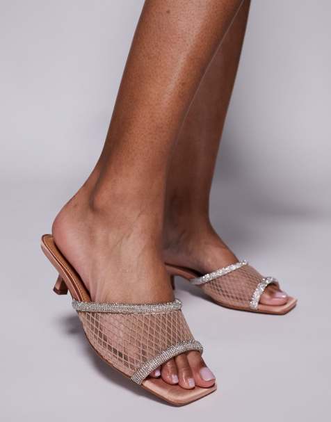 River Island diamante mule heels in light pink - view 1
