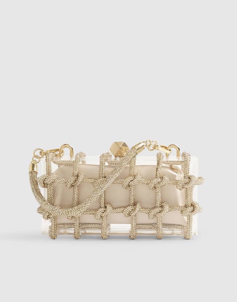 River Island Diamante rope clear clutch bag in gold - view 1