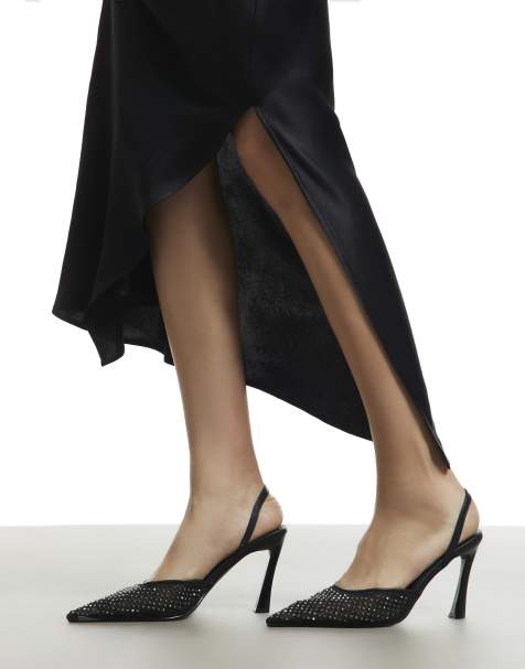 River Island Diamante slingback court heels in black - view 1